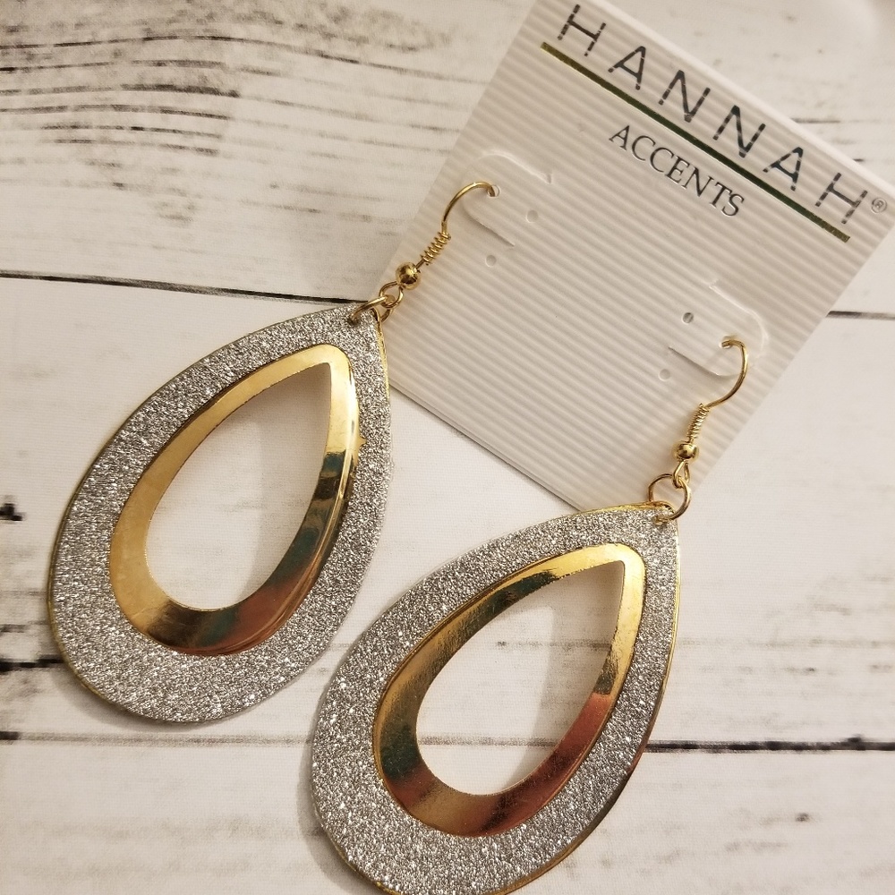 Gold with silver glitter teardrop earrings nwt